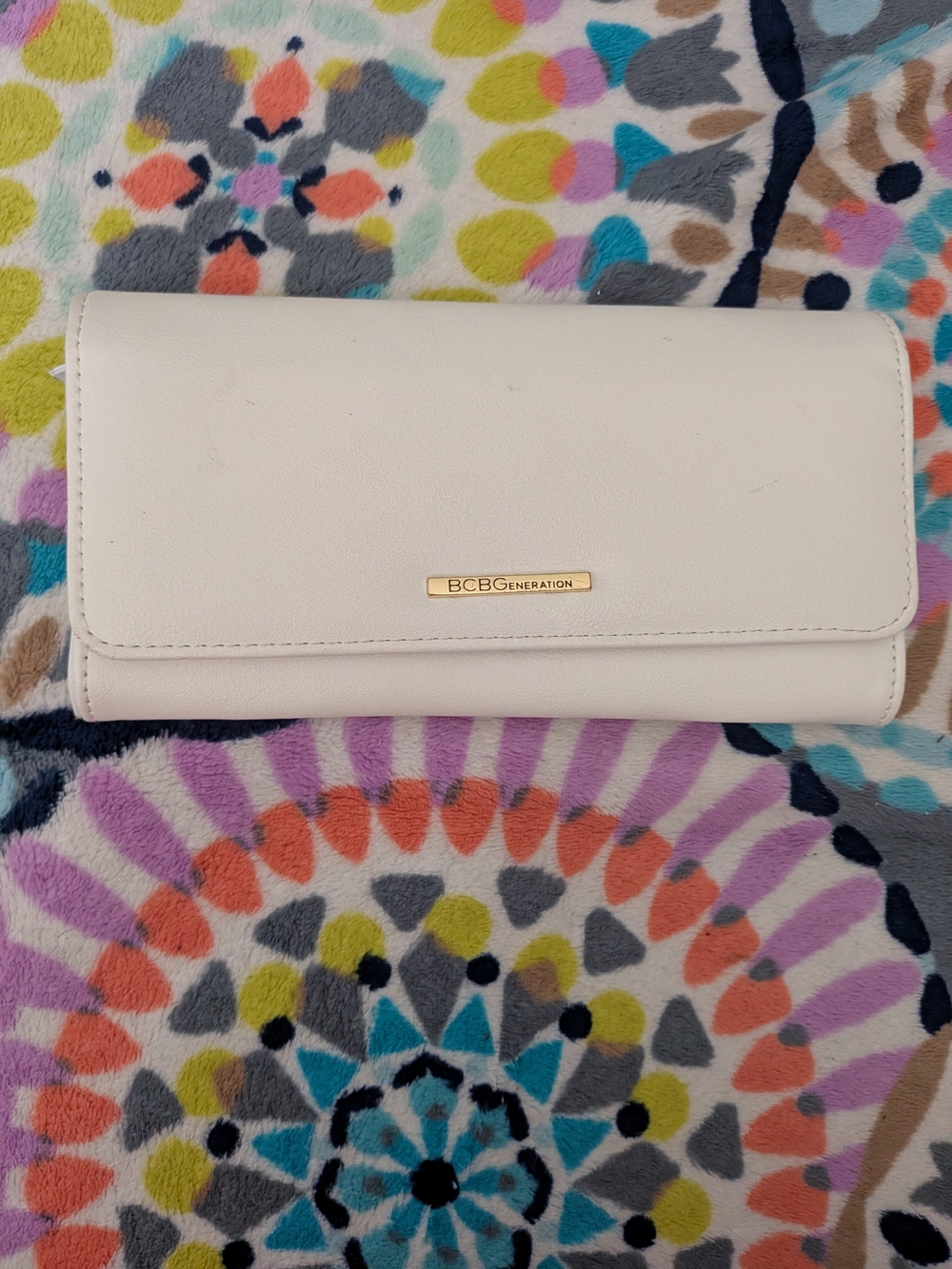 BCBGeneration Cream Foldover Clutch with Gold Logo Plaque